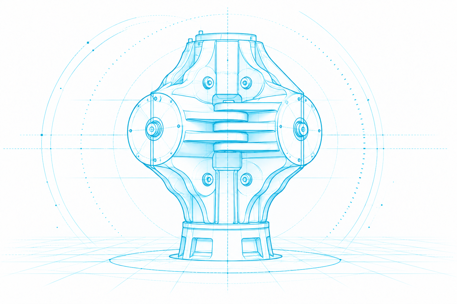 Abstract blue technical outline of the LWT 650 Chassis high-pressure sintering platform
